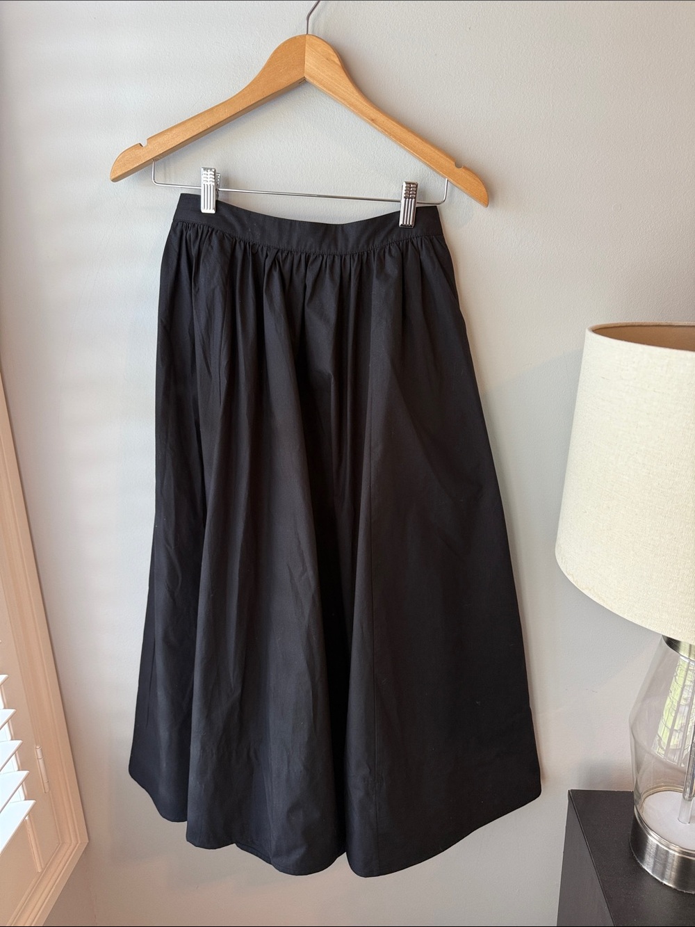 Maeve Anthropologie Black Cotton Poplin Midi Skirt